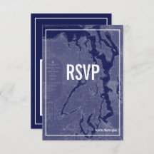 Puget Sound  Map Wedding RSVP Kaart
