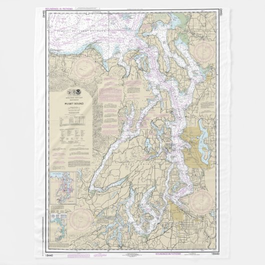 Puget Sound Nautische Grafiek 18440 Fleece Deken (Voorkant)