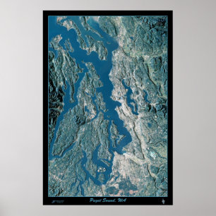Puget Sound, poster van de satelliet van Washingto