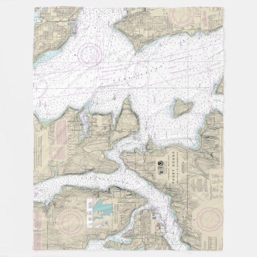 Puget Sound Seattle naar Bremerton Nautical Chart Fleece Deken (Voorkant)