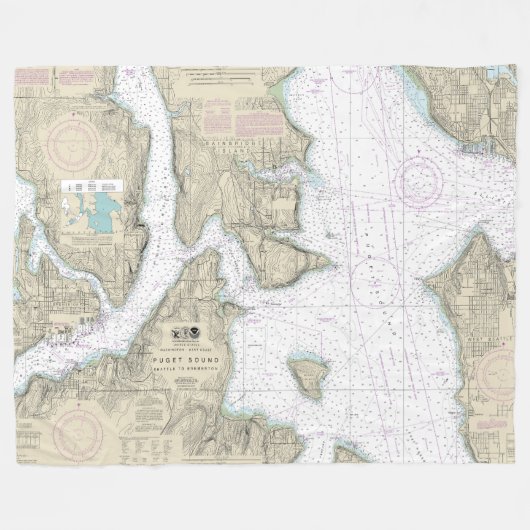 Puget Sound Seattle naar Bremerton Nautical Chart Fleece Deken (Voorkant (Horizontaal))
