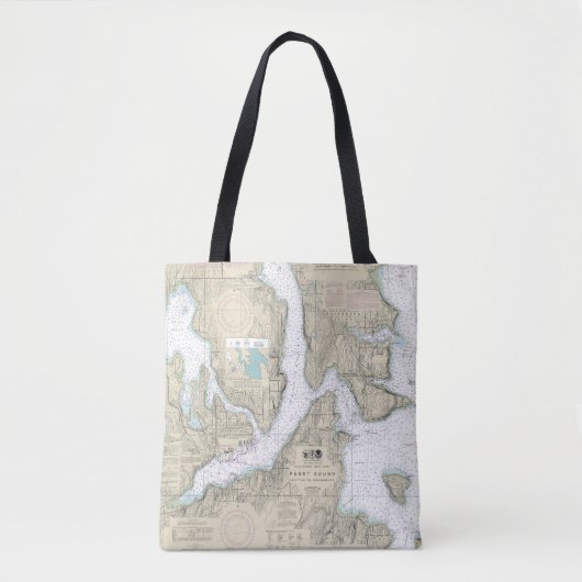 Puget Sound Seattle naar Bremerton Nautical Chart Tote Bag (Voorkant)