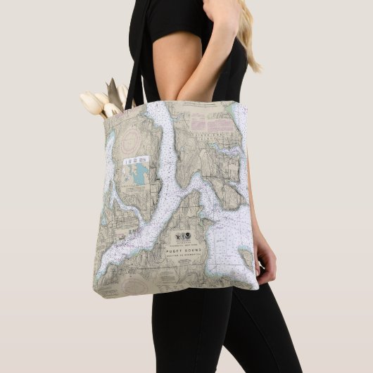 Puget Sound Seattle naar Bremerton Nautical Chart Tote Bag (Dichtbij)