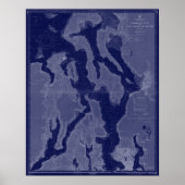 Puget Sound Seattle WA Map Nautical Chart Blue Art Poster (Voorkant)