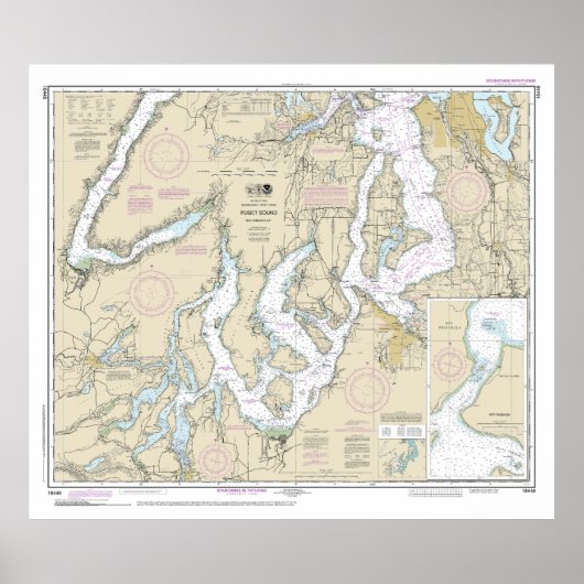 Puget Sound Southern Part Nautische kaart 18448 Poster (Voorkant)