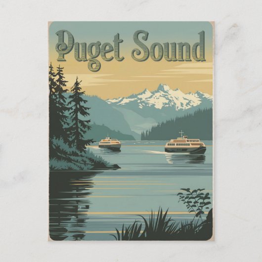 Puget Sound Vintage van Washington Briefkaart (Voorkant)