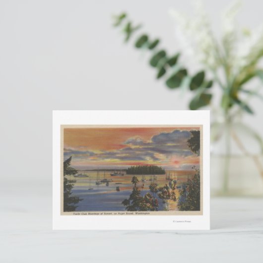 Puget Sound, WA - Yacht Club Moorings at Sunset Briefkaart (Staand voorkant)