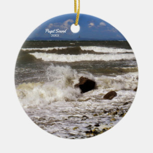 Puget Sound Washington Ocean Waves Foto Keramisch Ornament