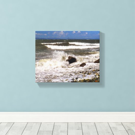 Puget Sound Washington Rocky Beach Waves Foto Canvas Afdruk (Insitu (Houten vloer))