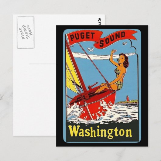 Puget Sound Washington Vintage Travel Art Briefkaart (Voorkant / Achterkant)