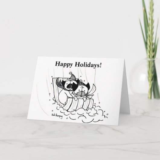 Puggen sleeën feestdagen kaart (Voorkant)