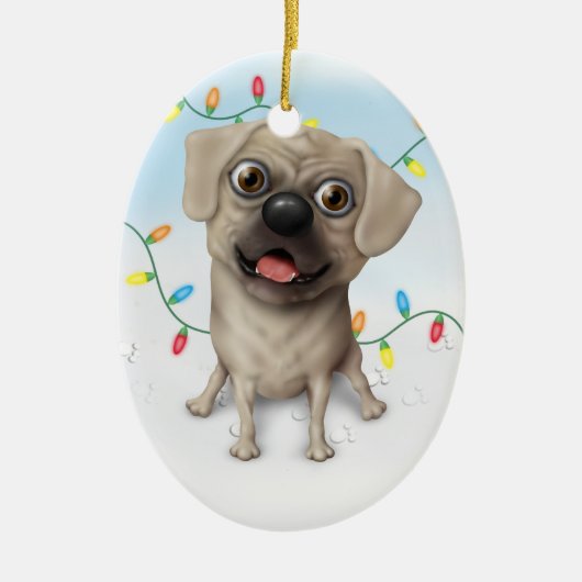 Puggle 2 - kerstversiering keramisch ornament (Voorkant)