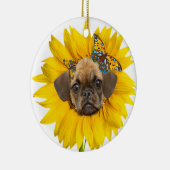 Puggle Angel Daisies Keramisch Ornament (Rechts)