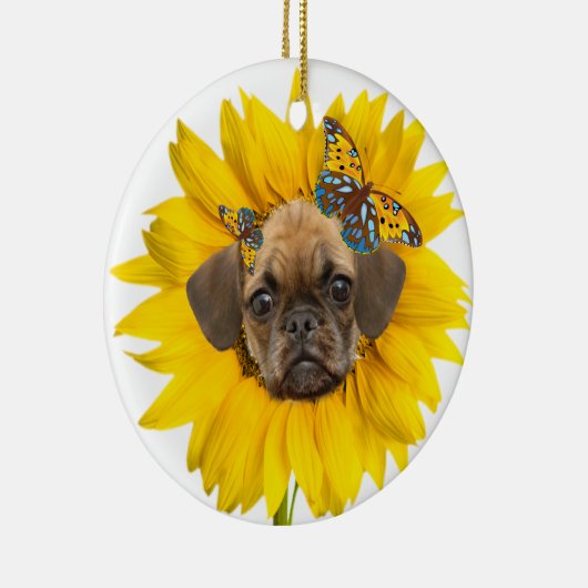 Puggle Angel Daisies Keramisch Ornament (Rechts)