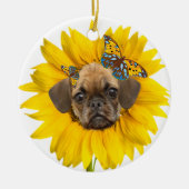 Puggle Angel Daisies Keramisch Ornament (Voorkant)