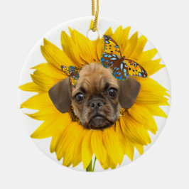 Puggle Angel Daisies Keramisch Ornament