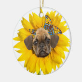 Puggle Angel Daisies Keramisch Ornament (Links)
