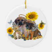 Puggle Angel Daisies Keramisch Ornament (Achterkant)