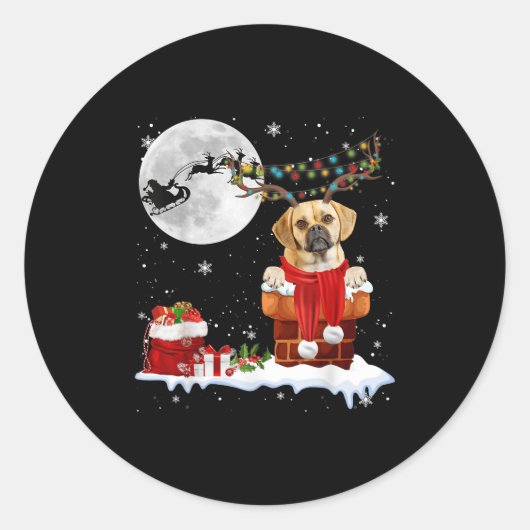 Puggle Dog Chimney Ugly Christmas Lights Xmas Paja Ronde Sticker (Voorkant)