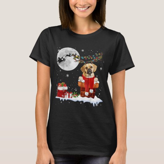 Puggle Dog Chimney Ugly Christmas Lights Xmas Paja T-shirt (Voorkant)