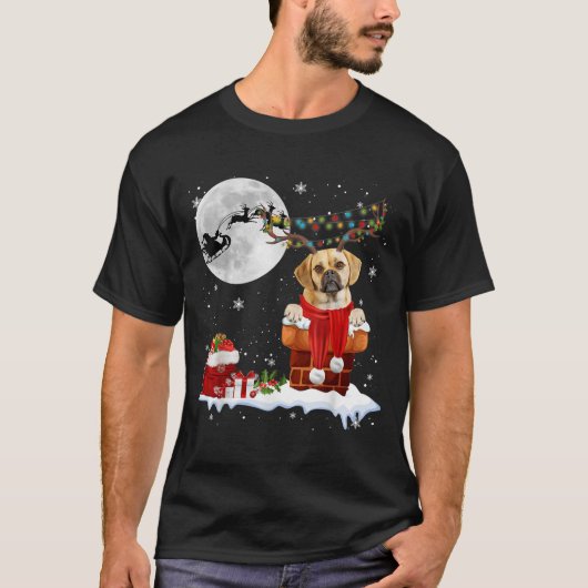 Puggle Dog Chimney Ugly Christmas Lights Xmas Paja T-shirt (Voorkant)