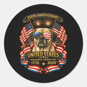 Puggle Hond Usa Onafhankelijkheid 1776 2026 Patrio Ronde Sticker
