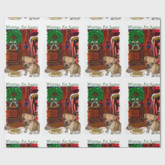 Puggle in afwachting van Kerstmis Cadeaupapier (Vlak)