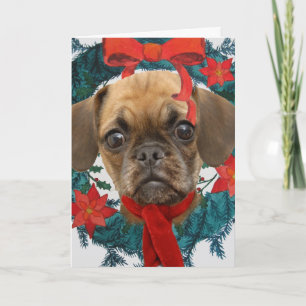 Puggle in de Kroon van Kerstmis Feestdagen Kaart