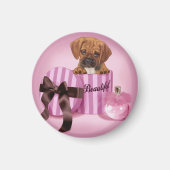 Puggle in een ronde box met staffelkit magneet (Voorkant)