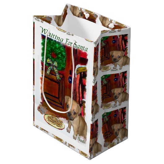 Puggle Lovers Kerstmis Medium Cadeauzakje (Voorkant Gekanteld)