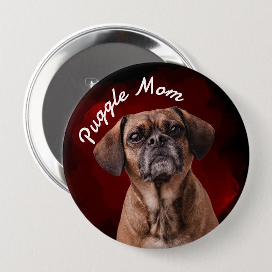 Puggle mama met rode achtergrondButton Ronde Button 4,0 Cm (Voorkant /achterkant)