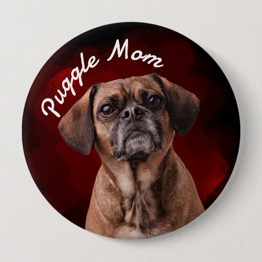 Puggle mama met rode achtergrondButton Ronde Button 4,0 Cm (Voorkant)