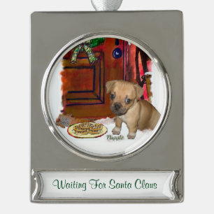 Puggle Persoonlijke Kerstmis Verzilverd Banner Ornament