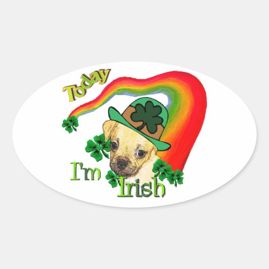 Puggle St Patricks Day Ovale Sticker (Voorkant)