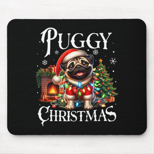 Puggy Christmas Pug Xmas Pug Santa Claus Pug Muismat (Voorkant)