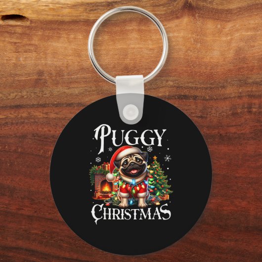 Puggy Christmas Pug Xmas Pug Santa Claus Pug  Sleutelhanger (Voorkant)