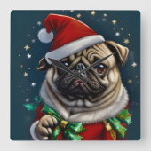Puggy Claus Collection Vierkante Klok (Voorkant)