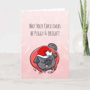 Puggy en heldere zwarte kerstkaart kaart