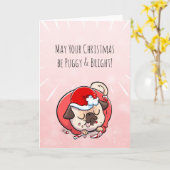 Puggy-kaart met heldere kersttang kaart (Gele Bloem)