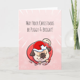 Puggy-kaart met heldere kersttang kaart