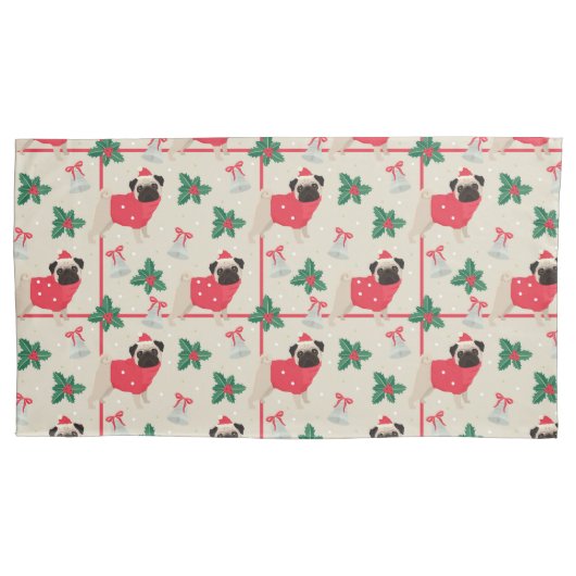 Puggy-kerst-piloten Kussensloop (Voorkant-Links)