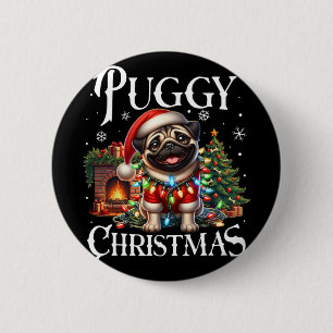 Puggy Kerstmis Pug Kerstmis Pug Sinterklaas Pug Ronde Button 5,7 Cm