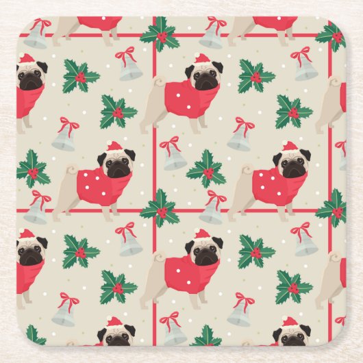 Puggy-kerstOnderzetters Kartonnen Onderzetters (Voorkant)