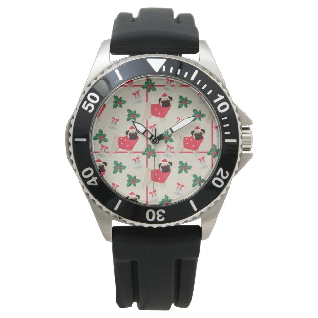 Puggy kerstpas horloge (Voorkant)