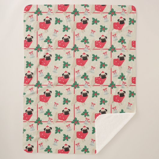 Puggy kerstSherpa Blanket Sherpa Deken (Voorkant)