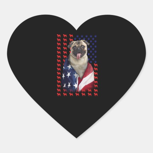 Puggy USA Amerikaanse vlag Hart Sticker (Voorkant)