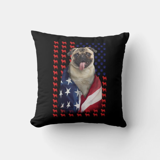Puggy USA Amerikaanse vlag Kussen (Voorkant)