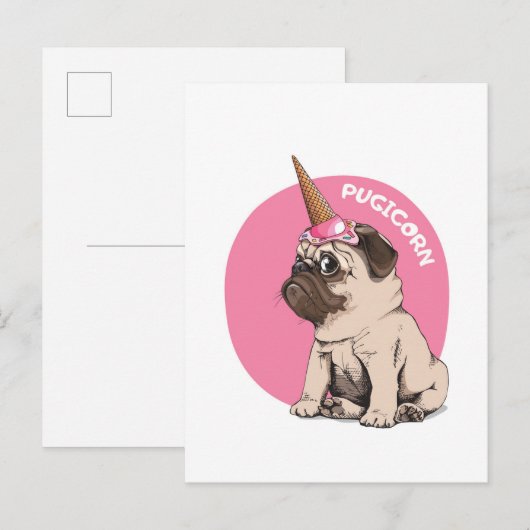 Pugicorn Briefkaart (Voorkant / Achterkant)