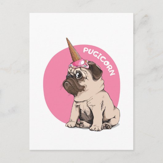 Pugicorn Briefkaart (Voorkant)