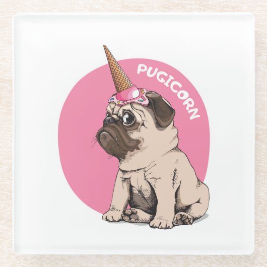Pugicorn Glazen Onderzetter (Voorkant)